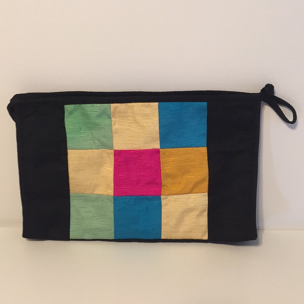 Cosmetic large bag black with color squares